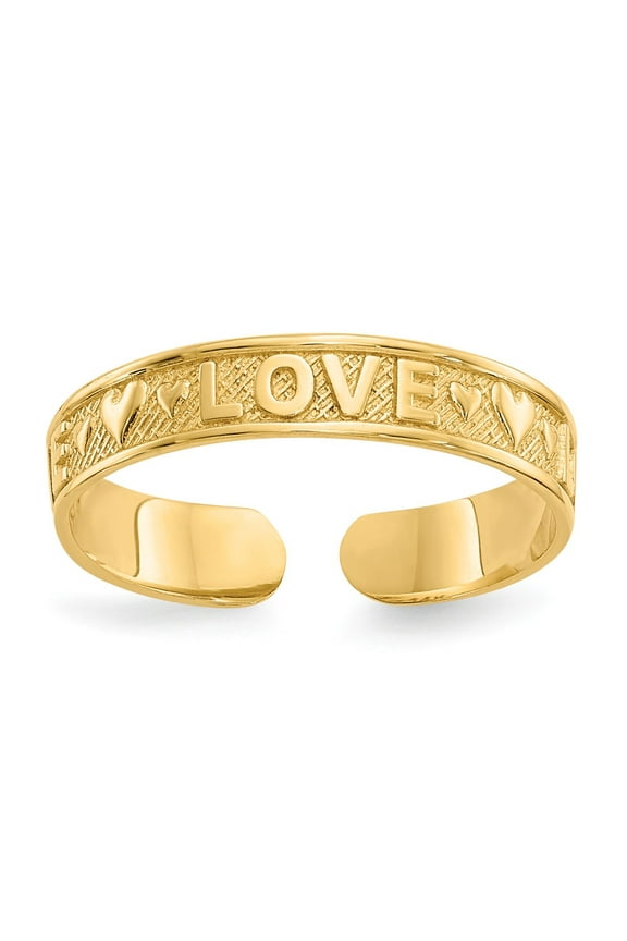 Real 14kt Yellow Gold Love Toe Ring; for Adults and Teens; for Women and Men