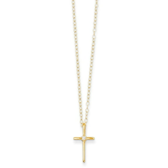 Real 14kt Yellow Gold Madi K .01ct Diamond Cross Necklace; 15 inch; for Adults and Teens; for Women and Men