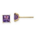 thumbnail image 1 of Real 14kt Yellow Gold Madi K Amethyst 5mm Princess Square Post Earrings; for Adults and Teens; for Women and Men, 1 of 3