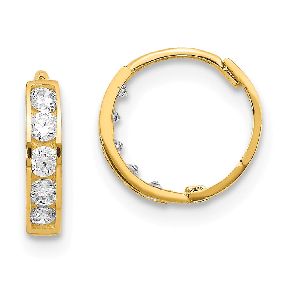 Real 14kt Yellow Gold Madi K CZ Hinged Hoop Earrings; for Adults and Teens; for Women and Men
