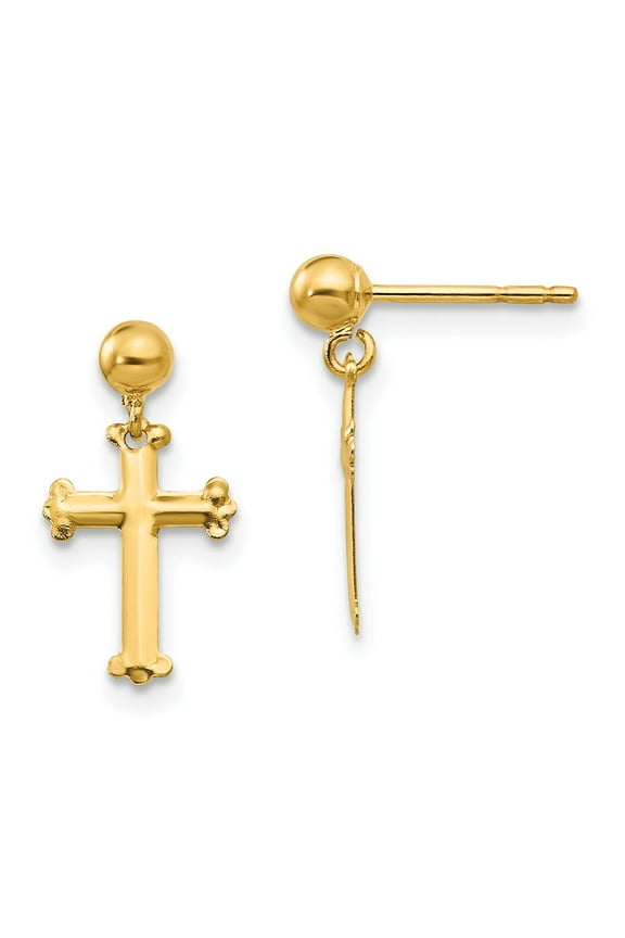 Real 14kt Yellow Gold Madi K Cross Dangle Post Earrings; for Adults and Teens; for Women and Men