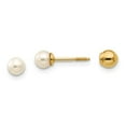 thumbnail image 1 of Real 14kt Yellow Gold Madi K Reversible 3.75-4mm FW Cultured Pearl & Gold Bead Earrings; for Adults and Teens; for Women and Men, 1 of 3