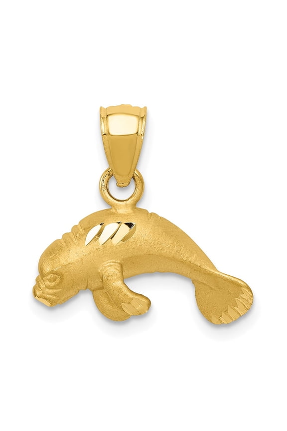 Real 14kt Yellow Gold Manatee Pendant; for Adults and Teens; for Women and Men
