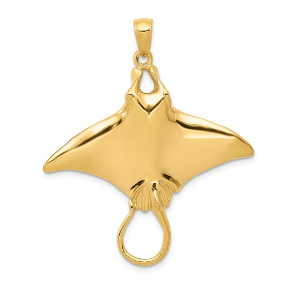 Real 14kt Yellow Gold Manta Ray Pendant; for Adults and Teens; for Women and Men
