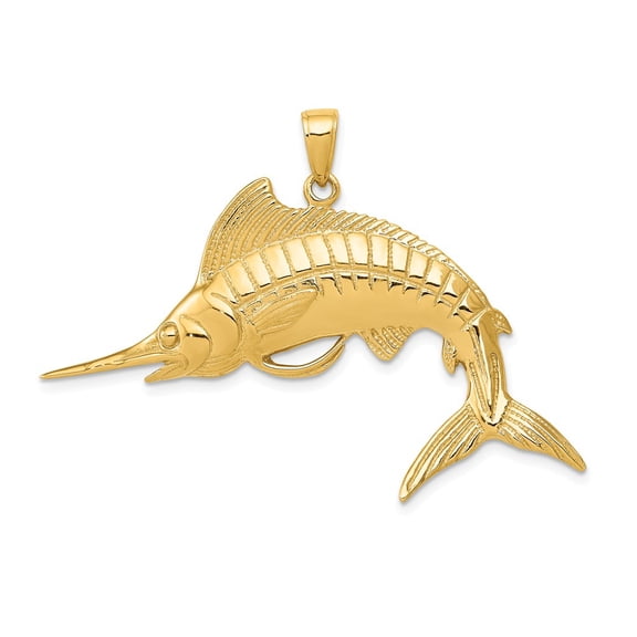 Real 14kt Yellow Gold Marlin Pendant; for Adults and Teens; for Women and Men