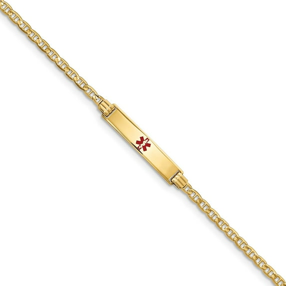 Real 14kt Yellow Gold Medical 6 Anchor Link Child ID Chain Bracelet; 6 inch; for Children