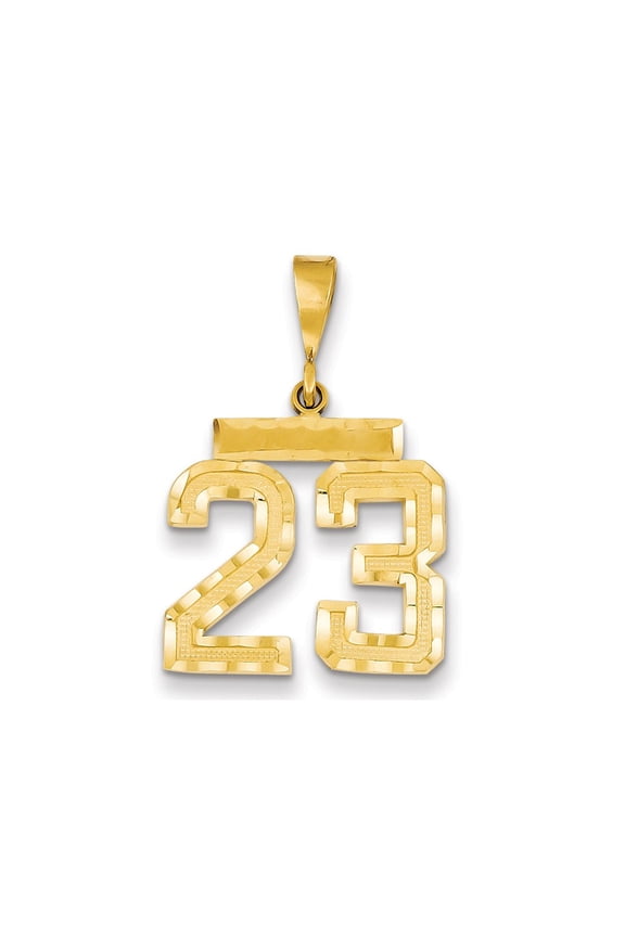 Real 14kt Yellow Gold Medium Diamond-cut Number 23 Charm Pendant; for Adults and Teens; for Women and Men