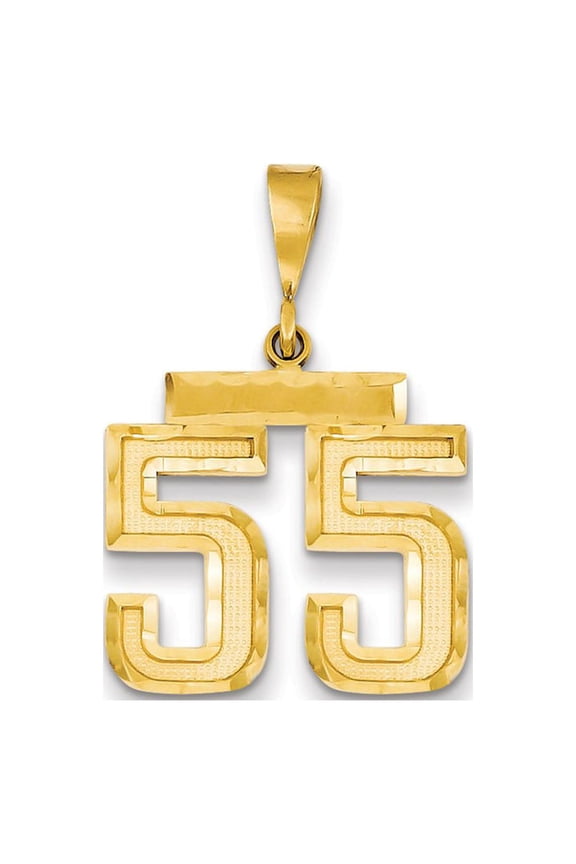 Real 14kt Yellow Gold Medium Diamond-cut Number 55 Charm Pendant; for Adults and Teens; for Women and Men