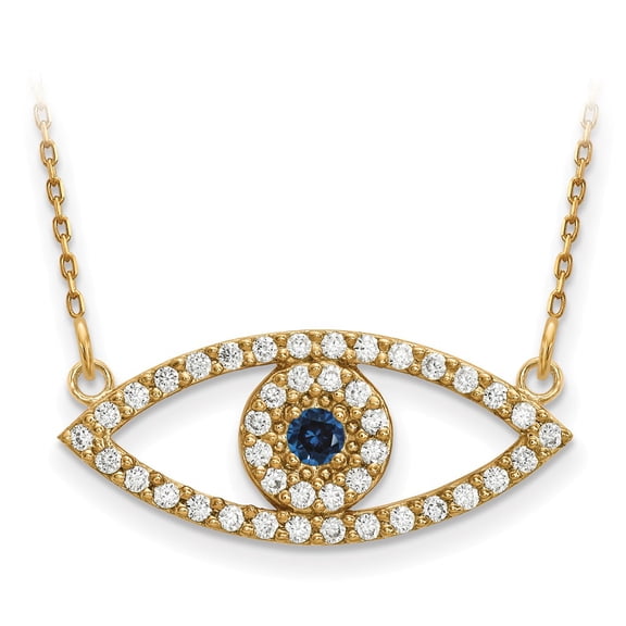 Real 14kt Yellow Gold Medium Evil Eye Necklace With out Chain Mounting; for Adults and Teens; for Women and Men