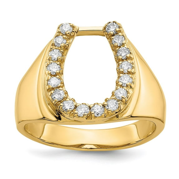 Real 14kt Yellow Gold Mens Diamond Horseshoe Ring Mounting Size: 10; for Adults and Teens; for Women and Men