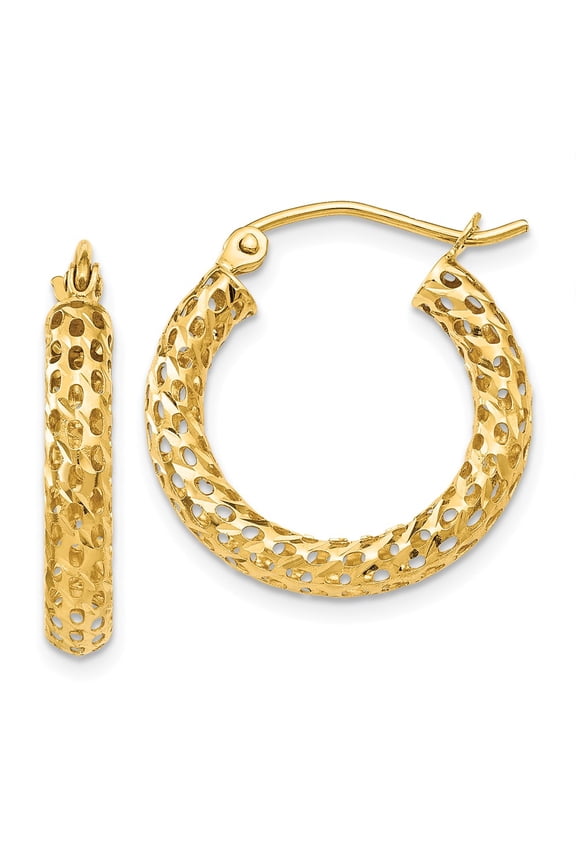 Real 14kt Yellow Gold Mesh Hoop Earrings; for Adults and Teens; for Women and Men