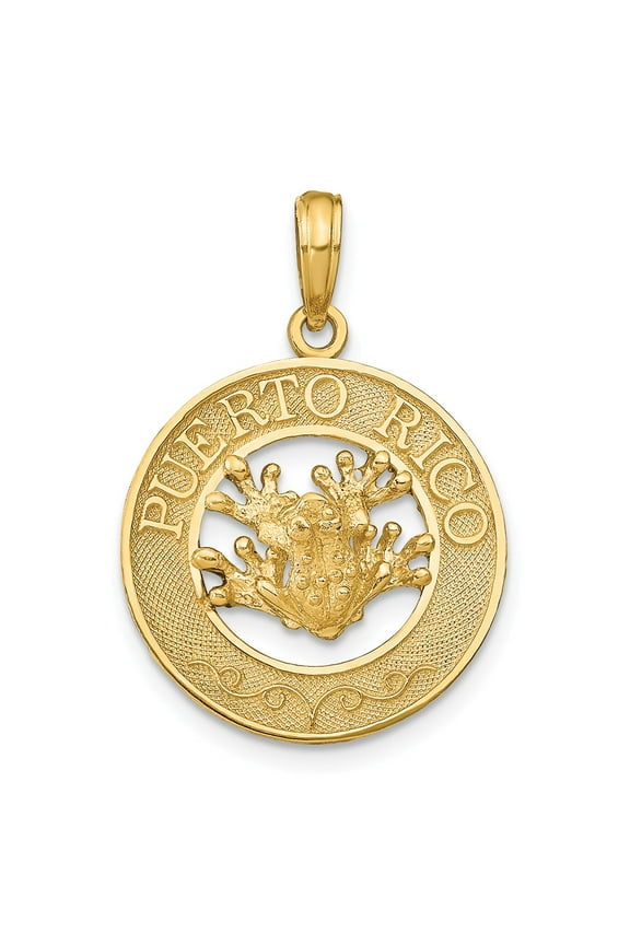 Real 14kt Yellow Gold PUERTO RICO with Frog Pendant; for Adults and Teens; for Women and Men