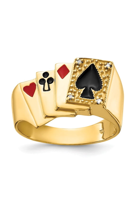 Real 14kt Yellow Gold Poker Ring Mounting Size: 10; for Adults and Teens; for Women and Men