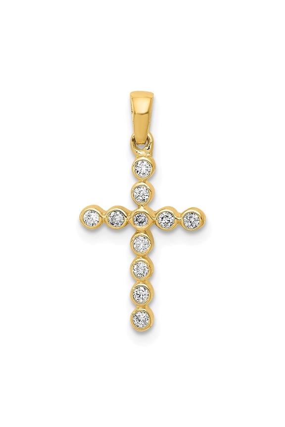 Real 14kt Yellow Gold Polished 1/10ct. Diamond Cross Pendant; for Adults and Teens; for Women and Men