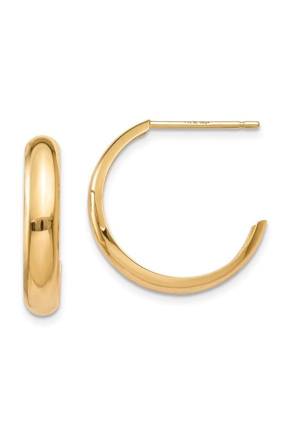 Real 14kt Yellow Gold Polished 3.5mm J-Hoop Earrings; for Adults and Teens; for Women and Men