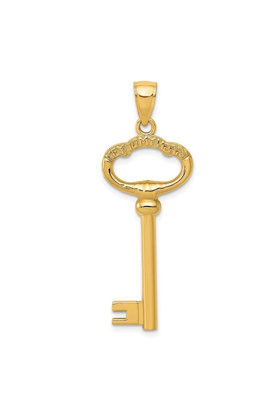 Real 14kt Yellow Gold Polished 3-D KEY TO MY HEART Key Charm Pendant; for Adults and Teens; for Women and Men