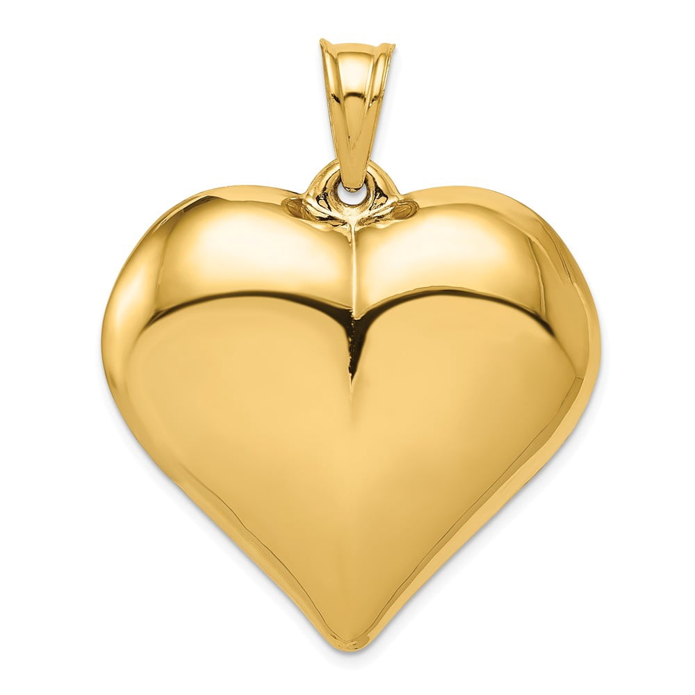 Real 14kt Yellow Gold Polished 3-D Large Puffed Heart Pendant; for