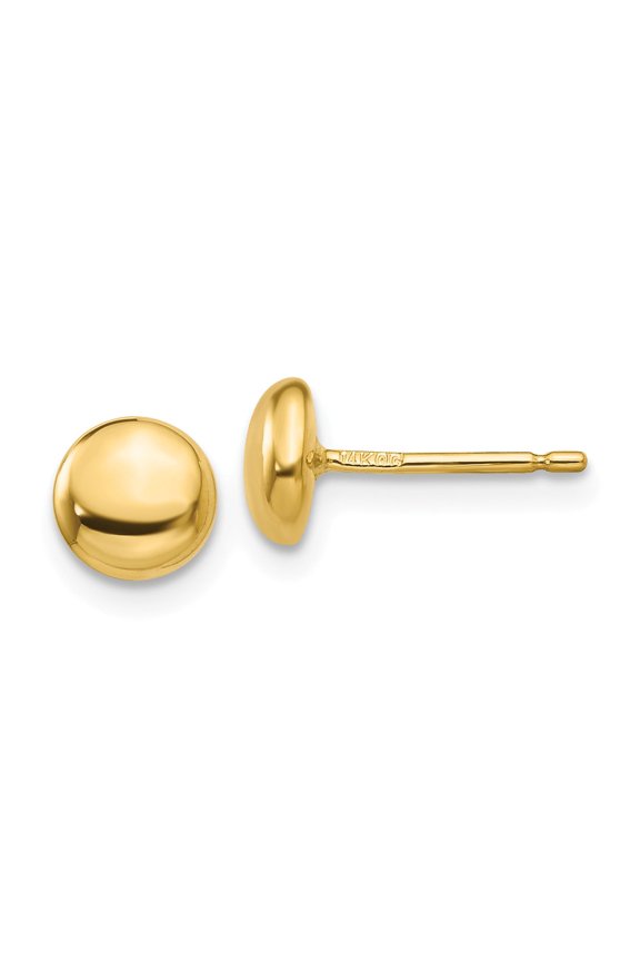Real 14kt Yellow Gold Polished Button Post Ear; for Adults and Teens; for Women and Men