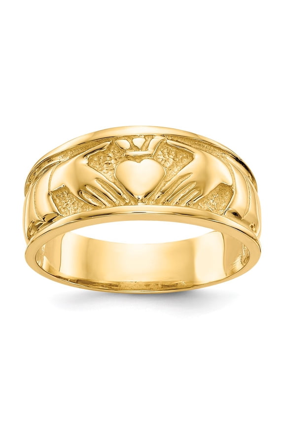 Real 14kt Yellow Gold Polished Claddagh Band Size: 7; for Adults and Teens; for Women and Men