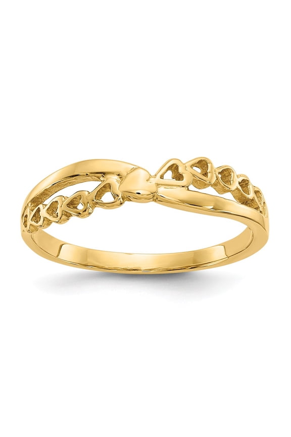 Real 14kt Yellow Gold Polished Criss Cross Pattern Hearts Ring Size: 7; for Adults and Teens; for Women and Men