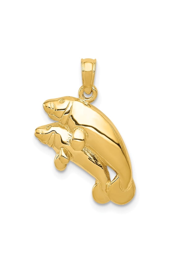 Real 14kt Yellow Gold Polished Double Manatee Pendant; for Adults and Teens; for Women and Men