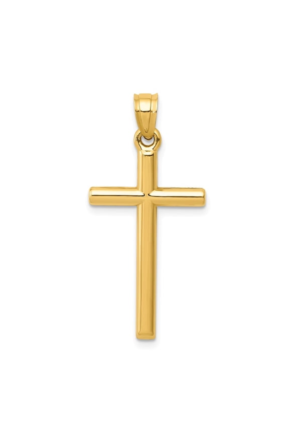 Real 14kt Yellow Gold Polished Hollow Cross Pendant; for Adults and Teens; for Women and Men