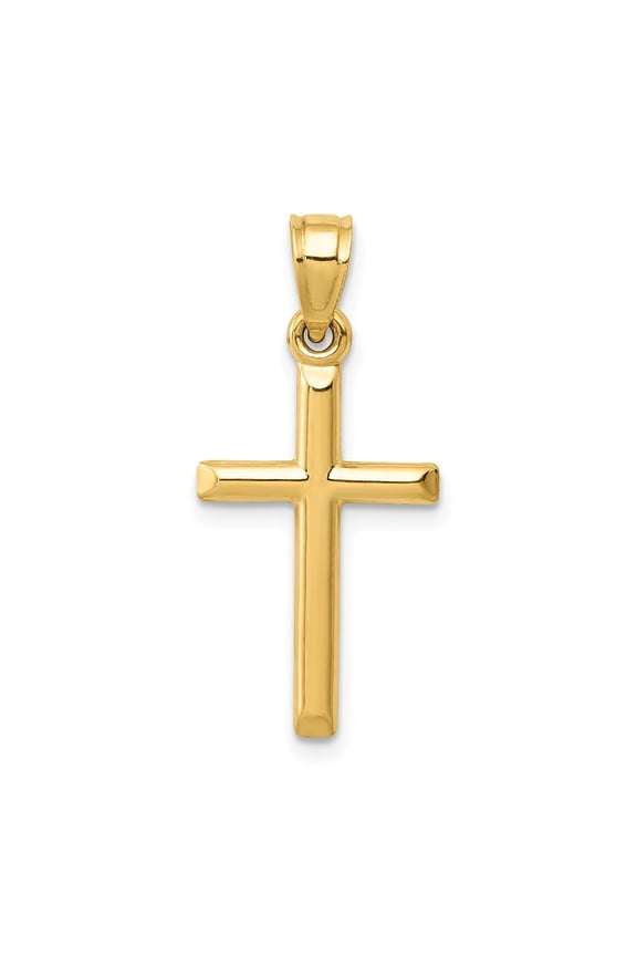 Real 14kt Yellow Gold Polished Hollow Cross Pendant; for Adults and Teens; for Women and Men