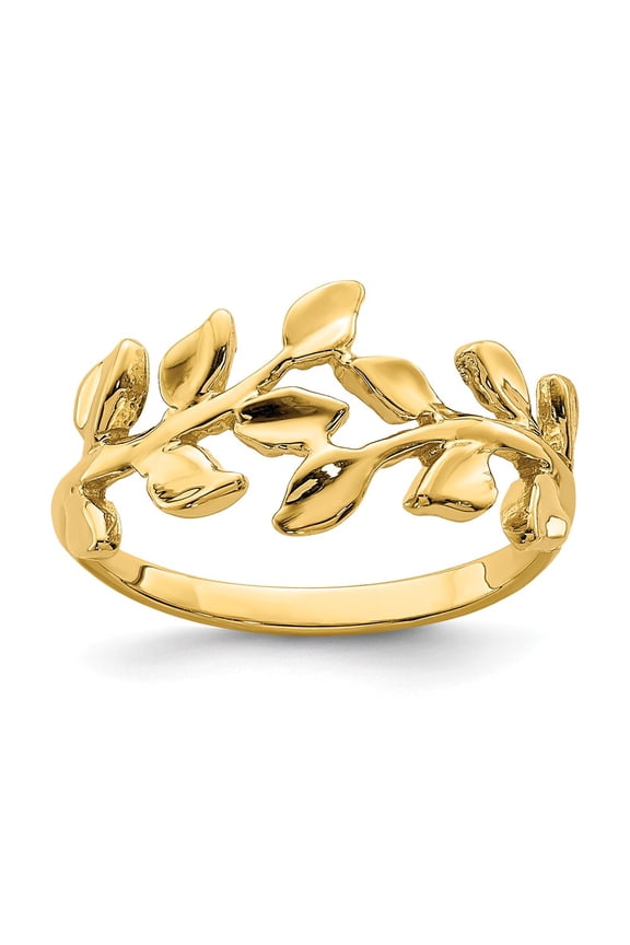 Real 14kt Yellow Gold Polished Leaf Ring Size: 7; for Adults and Teens; for Women and Men