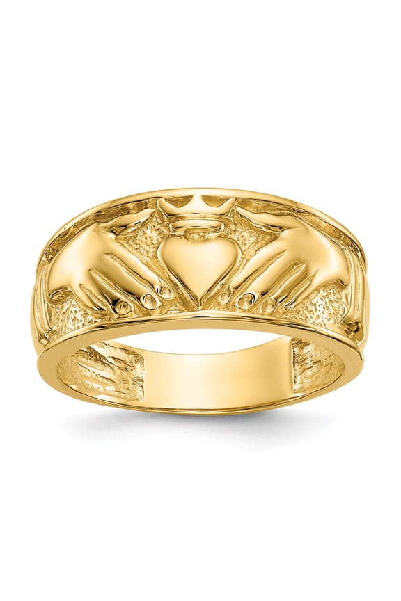 Real 14kt Yellow Gold Polished Men's Claddagh Band Size: 10; for Adults and Teens; for Women and Men