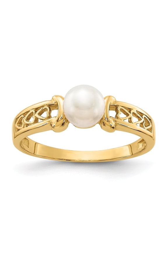Real 14kt Yellow Gold Polished Pearl Heart Ring Mounting Size: 6; for Adults and Teens; for Women and Men