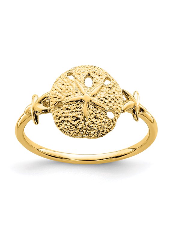 Real 14kt Yellow Gold Polished Sand Dollar Ring Size: 7; for Adults and Teens; for Women and Men