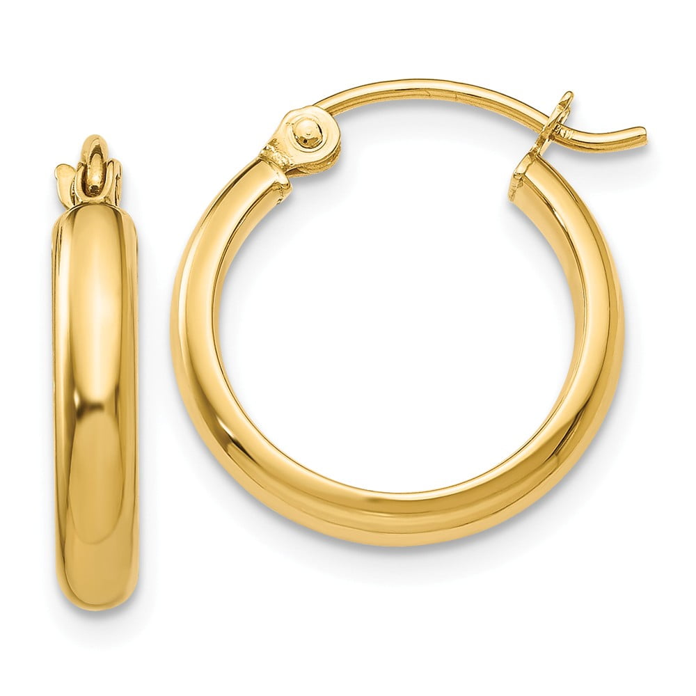 Real 14kt Yellow Gold Round Tube Hoop Earrings; for Adults and Teens; for Women and Men