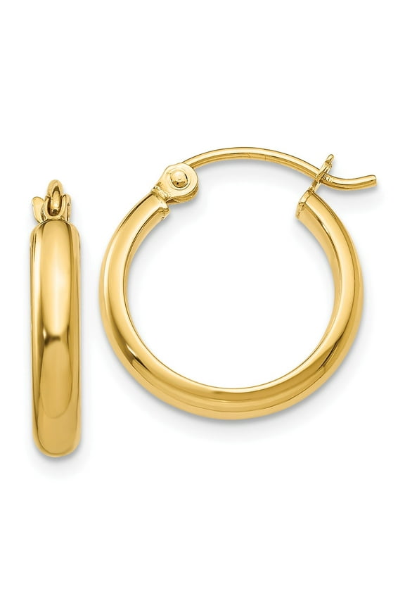 Real 14kt Yellow Gold Round Tube Hoop Earrings; for Adults and Teens; for Women and Men