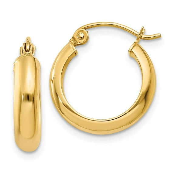 Real 14kt Yellow Gold Round Tube Hoop Earrings; for Adults and Teens; for Women and Men