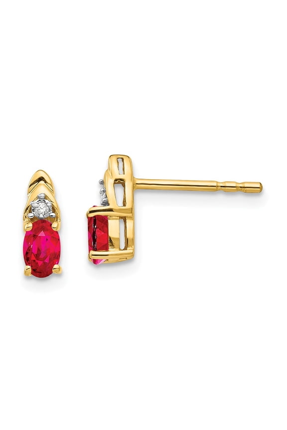 Real 14kt Yellow Gold Ruby and Diamond Earrings; for Adults and Teens; for Women and Men