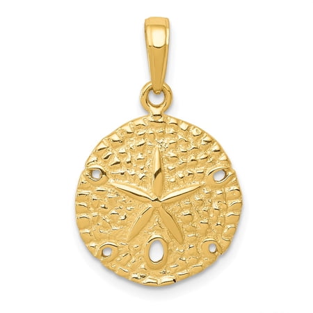 Real 14kt Yellow Gold Sand Dollar Pendant; for Adults and Teens; for Women and Men
