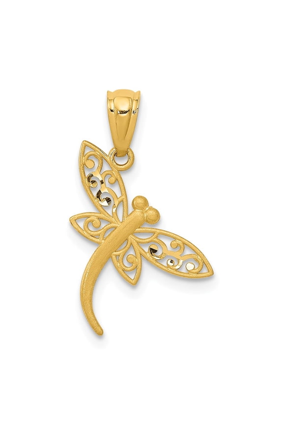 Real 14kt Yellow Gold Satin Diamond-cut Dragonfly Pendant; for Adults and Teens; for Women and Men