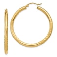 thumbnail image 1 of Real 14kt Yellow Gold Satin and Diamond-cut 3mm Round Hoop Earrings; for Adults and Teens; for Women and Men, 1 of 4