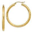 thumbnail image 1 of Real 14kt Yellow Gold Satin and Diamond-cut 3mm Round Hoop Earrings; for Adults and Teens; for Women and Men, 1 of 4