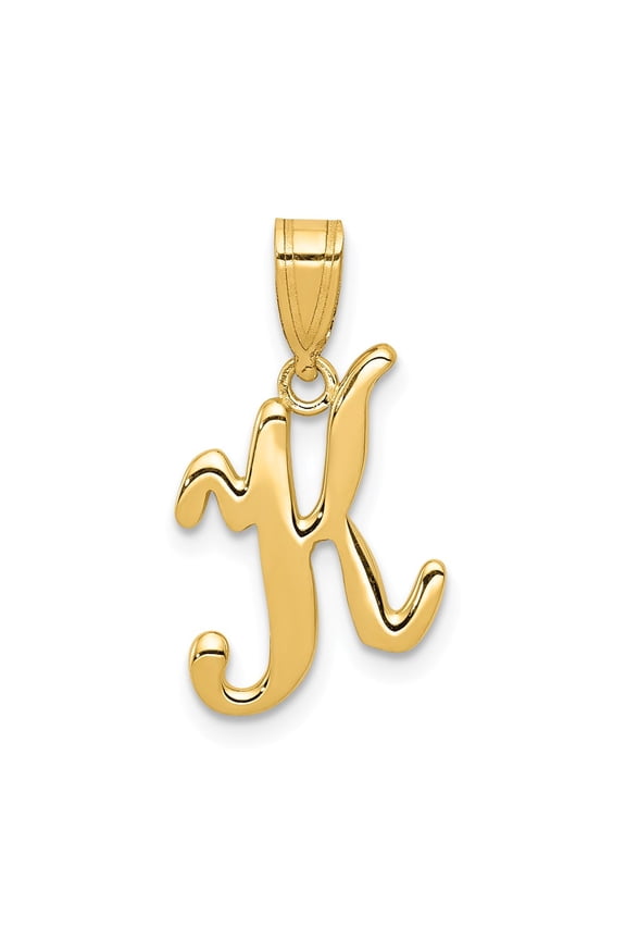 Real 14kt Yellow Gold Script Letter K Initial Pendant; for Adults and Teens; for Women and Men