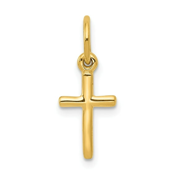 Real 14kt Yellow Gold Small Cross Charm Pendant; for Adults and Teens; for Women and Men