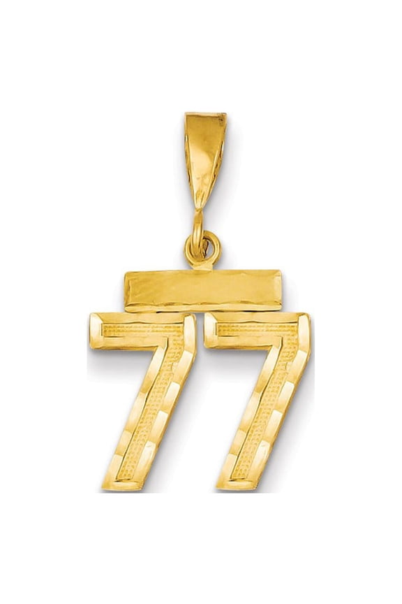 Real 14kt Yellow Gold Small Diamond-cut Number 77 Charm Pendant; for Adults and Teens; for Women and Men