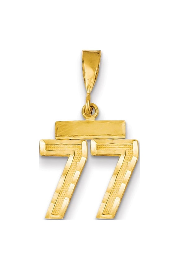 Real 14kt Yellow Gold Small Diamond-cut Number 77 Charm Pendant; for Adults and Teens; for Women and Men