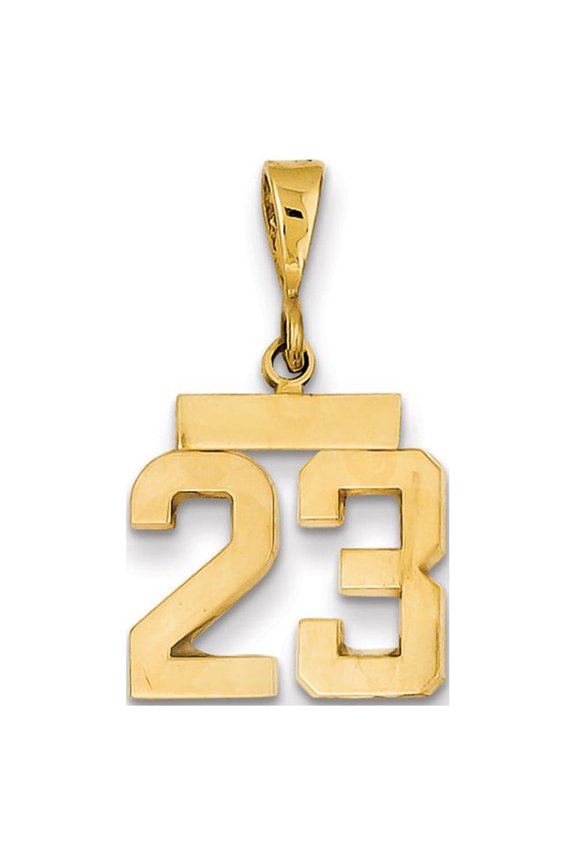 Real 14kt Yellow Gold Small Polished Number 23 Charm Pendant; for Adults and Teens; for Women and Men