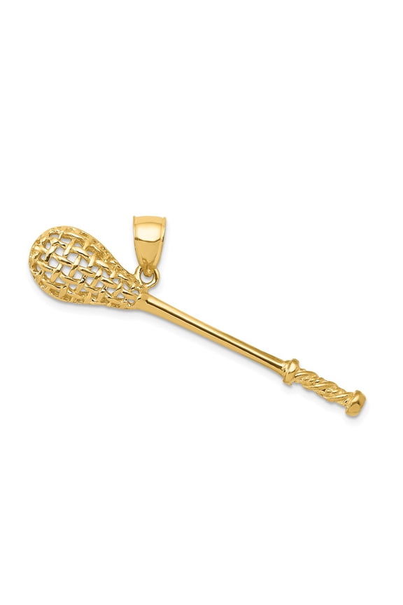 Real 14kt Yellow Gold Solid Polished 3-D Lacrosse Stick Pendant; for Adults and Teens; for Women and Men