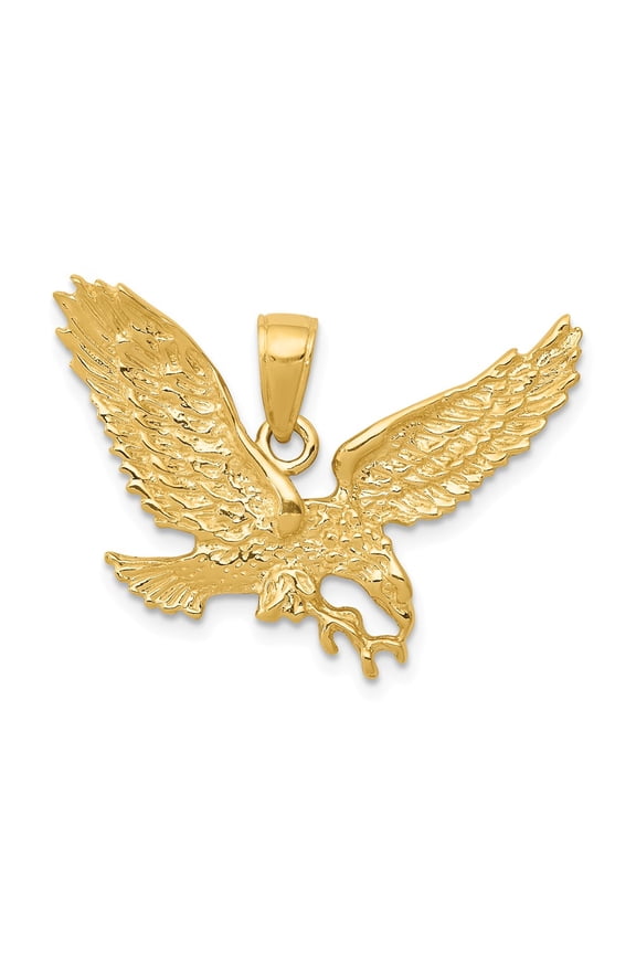 Real 14kt Yellow Gold Solid Polished Eagle Pendant; for Adults and Teens; for Women and Men