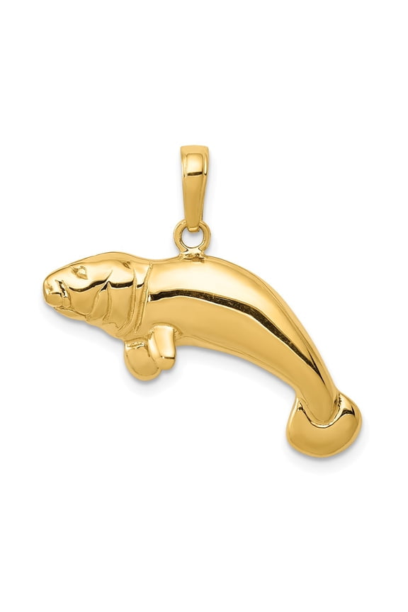 Real 14kt Yellow Gold Solid Polished Manatee Pendant; for Adults and Teens; for Women and Men