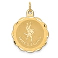 thumbnail image 1 of Real 14kt Yellow Gold WRESTLING Scalloped Edge Disc Charm Pendant; for Adults and Teens; for Women and Men, 1 of 3