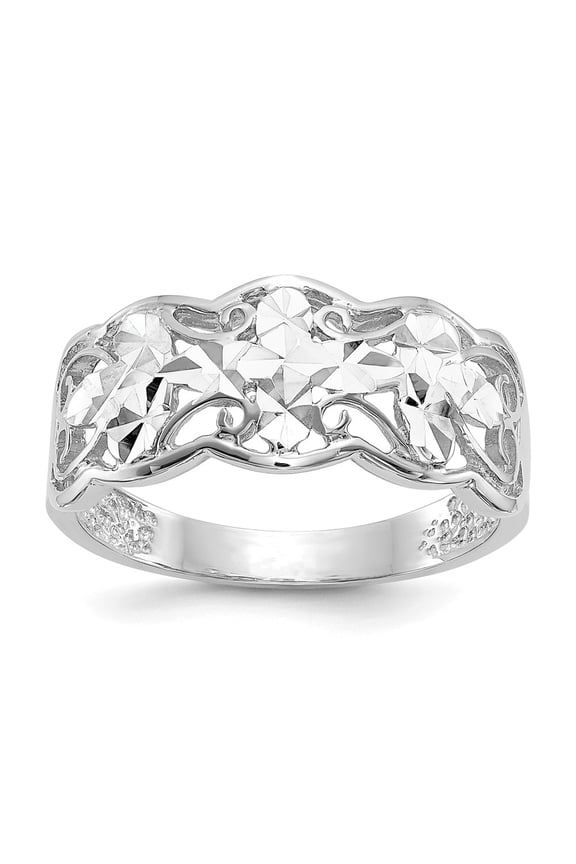 Real 14kt Yellow Gold White Gold Diamond-cut Wave Ring Size: 6; for Adults and Teens; for Women and Men