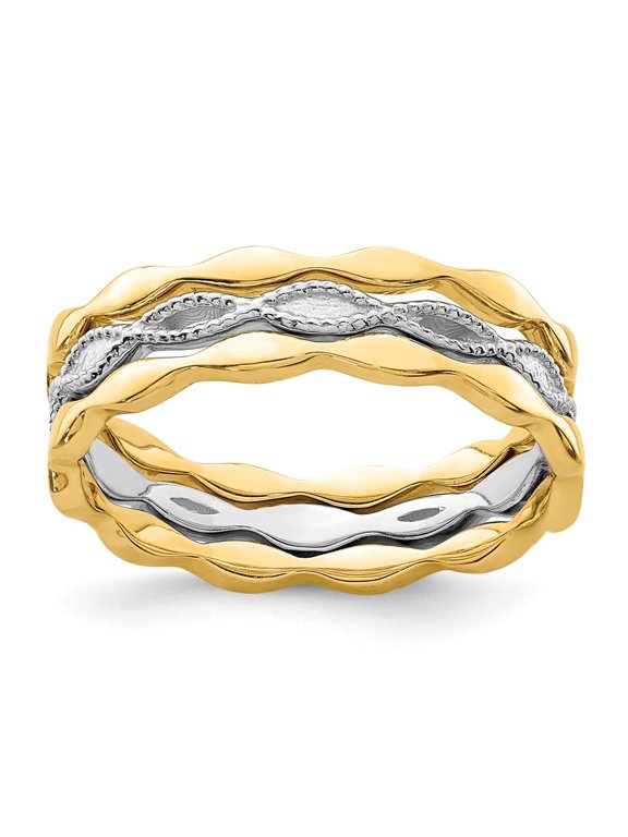 Real 14kt Yellow & White Gold Set of 3 Stackable Rings Size: 7; for Adults and Teens; for Women and Men